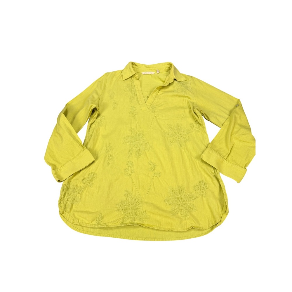 Soft Surroundings Lime‎ Green Embroidered Cotton Linen Tunic Top Medium 2BW78